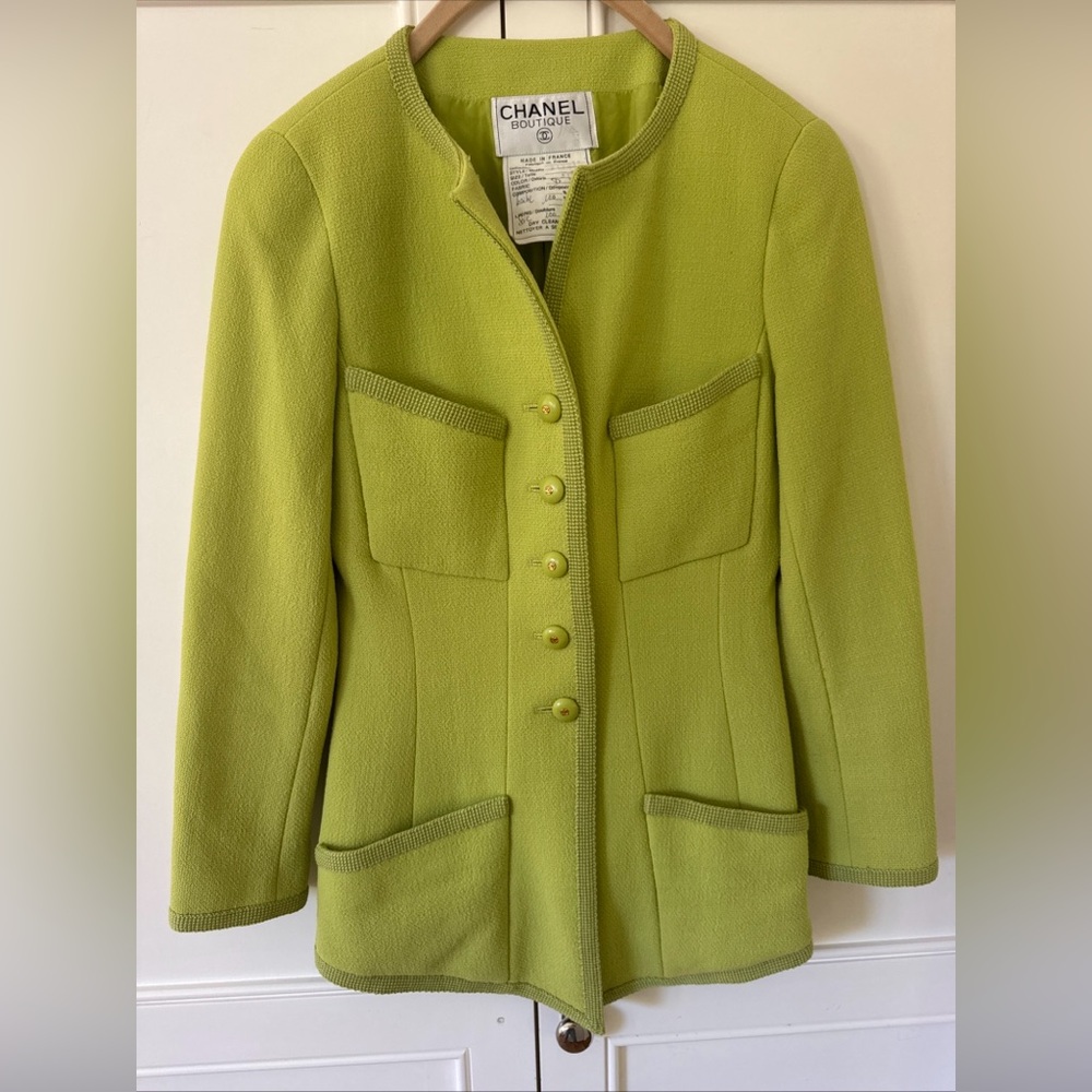 Vintage Chanel Lime Green Tweed Jacket - 1992 Fall/wintwr Collection